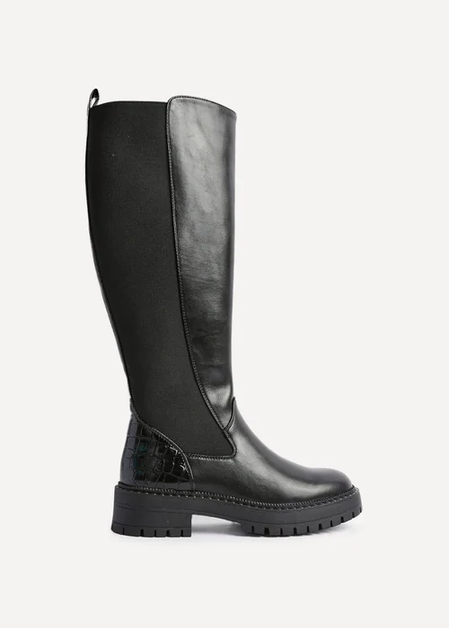 Linzi Swift Black Faux Leather & Croc Knee High Boot - Size 5 Image 2