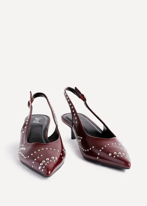 Linzi Crave Burgundy Faux Leather Studded Kitten Heels - Size 5 Image 3