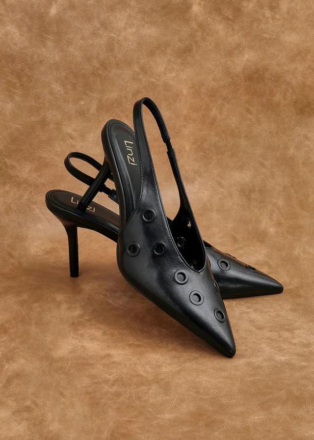 Linzi Abel Black Faux Leather Court Heel