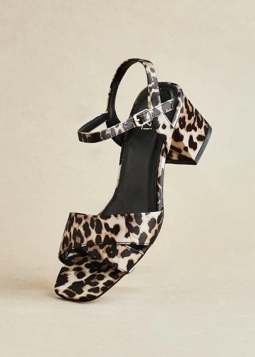 Linzi Vivian Wide Fit Leopard Print Satin Block Heeled Sandals - Size 4 Image 1