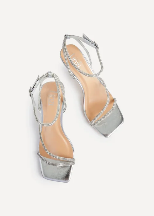 Linzi Ruma Wide Fit Silver Faux Leather Diamante Heeled Sandal - Size 6 Image 4