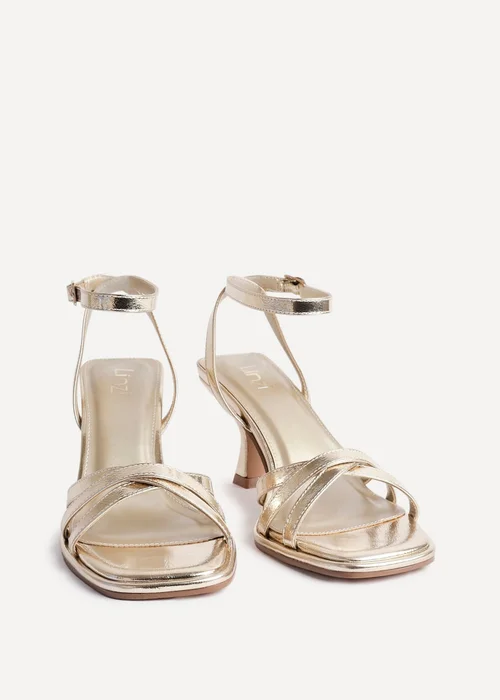 Linzi Faro Gold Faux Leather Strappy Heeled Sandals - Size 4 Image 3