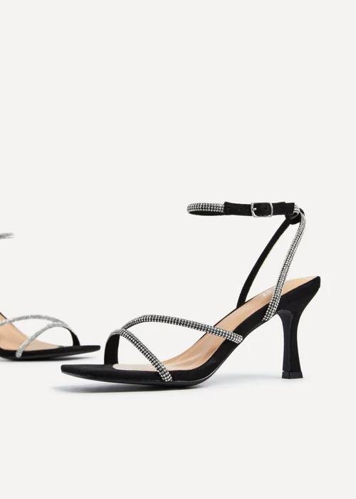 Linzi Ruma Wide Fit Black Suede Diamante Heeled Sandal - Size 4 Image 4