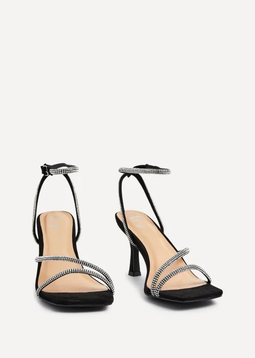 Linzi Ruma Wide Fit Black Suede Diamante Heeled Sandal - Size 4 Image 3