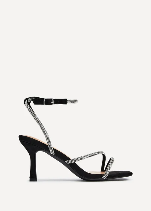 Linzi Ruma Wide Fit Black Suede Diamante Heeled Sandal - Size 4 Image 2