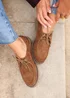 Linzi Perth Tan Faux Suede Laced Chunky Loafer - Size 6 Image 1
