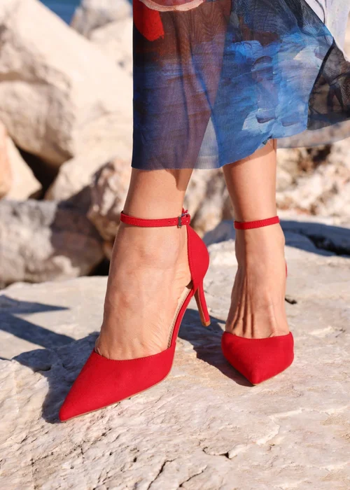 Linzi Thea Red Faux Suede Classic Stiletto Court Heel - Size 7 Image 1