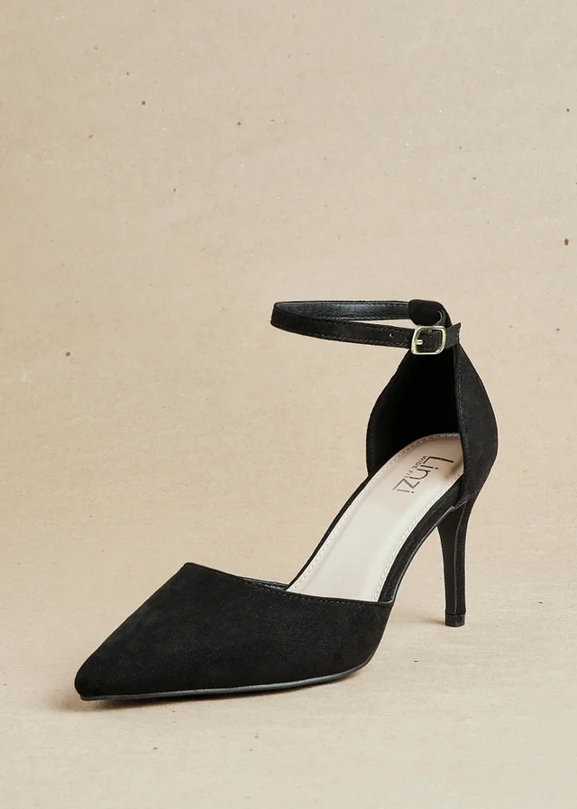 Linzi Lavora Wide Fit Black Faux Suede Stiletto Court Heel