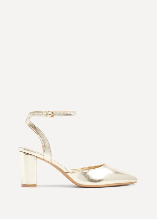 Linzi Rendall Gold Faux Leather Open Back Block Heeled Court Shoe - Size 6 Image 2