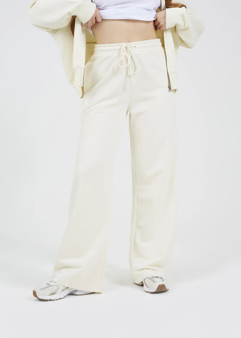 Brave Soul Cream Cotton Blend Wide Leg Joggers - XL Image 1