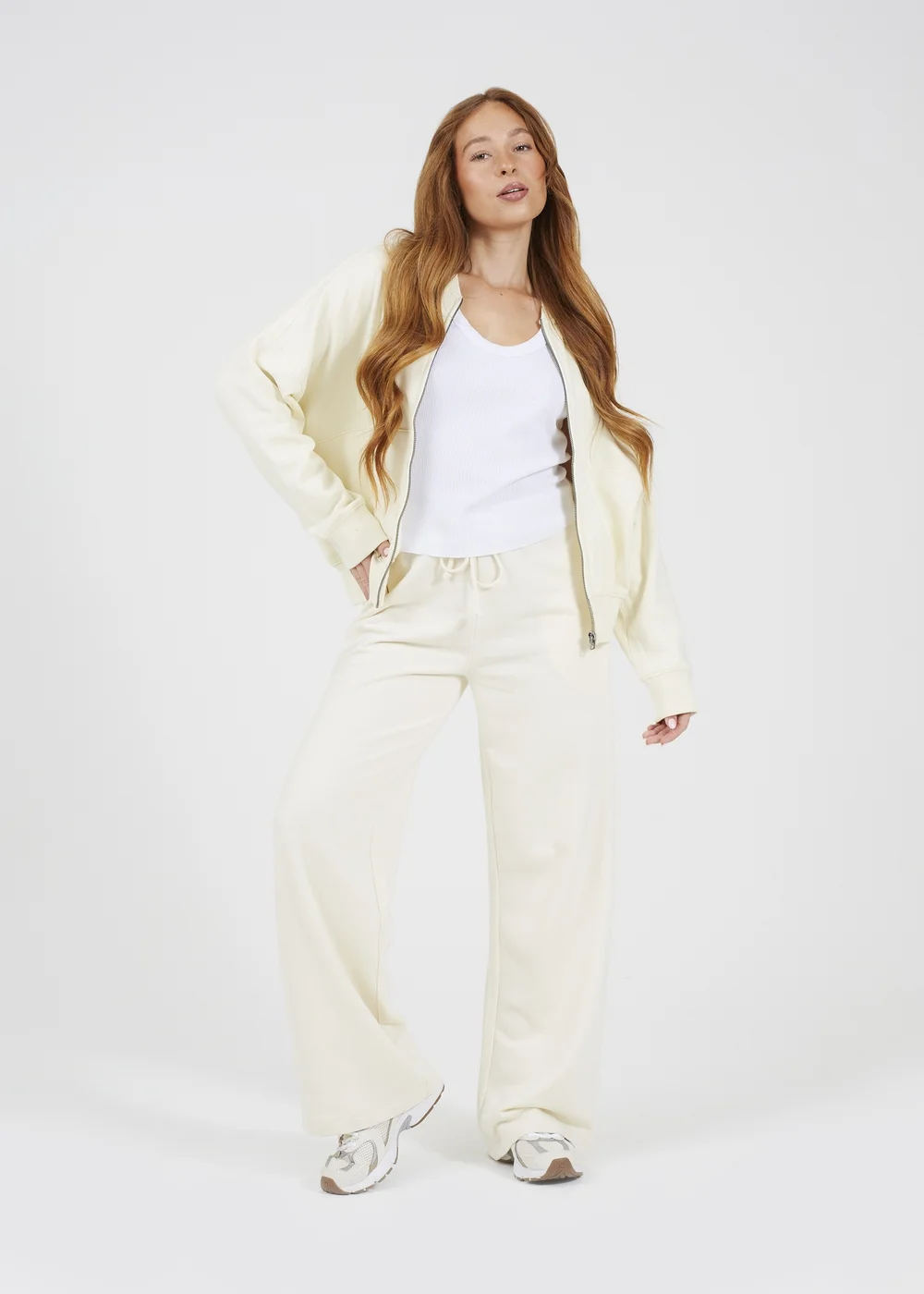 Brave Soul Cream Cotton Blend Wide Leg Joggers - XL Image 3