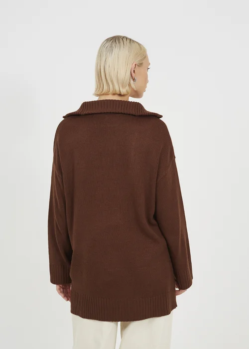 Brave Soul Chocolate Oversized 1/2 Zip Knitted Jumper - Small Image 2