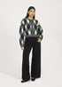 Brave Soul Grey Round Neck Argyle Knit Cardigan - Medium Image 4