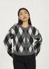 Brave Soul Grey Round Neck Argyle Knit Cardigan - Medium Image 1