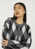 Brave Soul Grey Round Neck Argyle Knit Cardigan - Medium Image 3