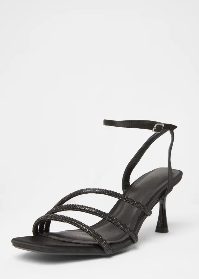 Quiz Black Diamante Strappy Heels