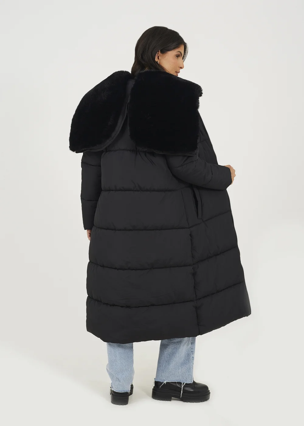 Brave Soul Black Maxi Padded Jacket With Split Hood - 8 Image 2
