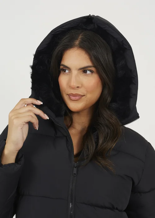 Brave Soul Black Maxi Padded Jacket With Split Hood - 8 Image 3