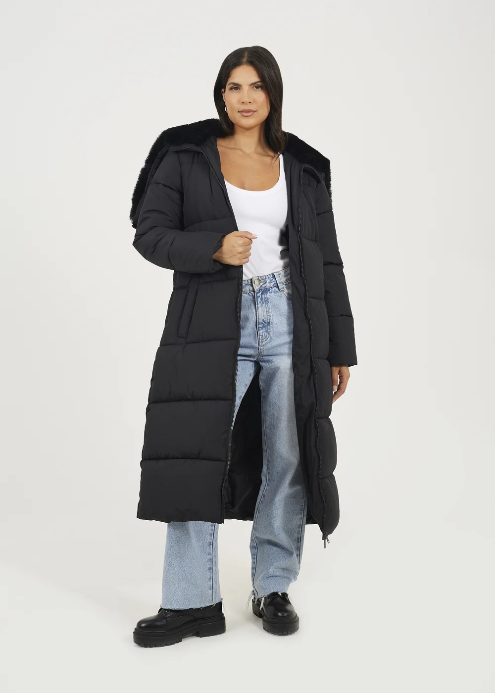 Brave Soul Black Maxi Padded Jacket With Split Hood - 8 Image 4