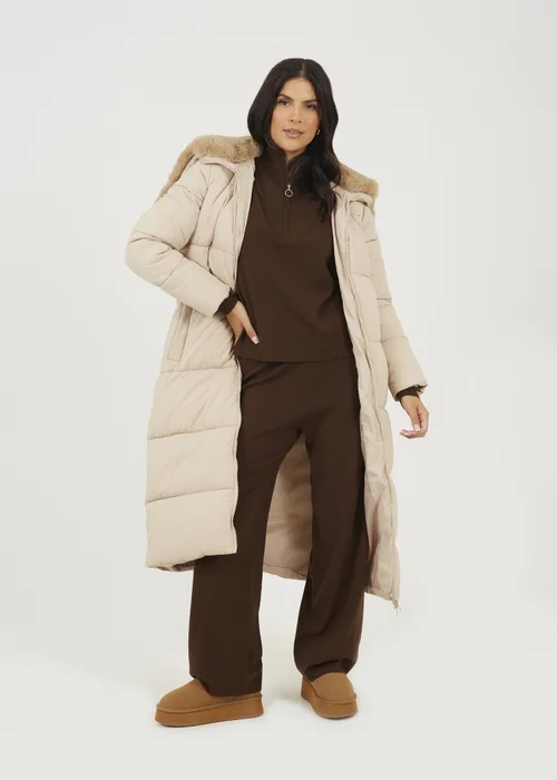 Brave Soul Cream Maxi Padded Jacket With Split Hood - 16 Image 4
