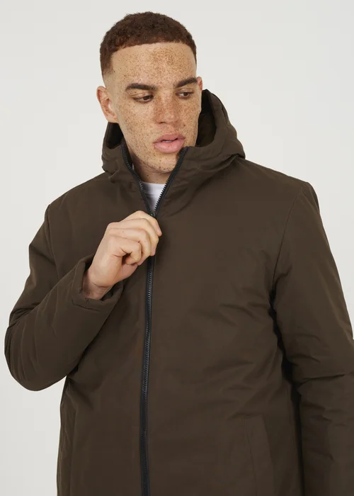 Brave Soul Brown Padded Zip Through Mac Coat - M Image 3
