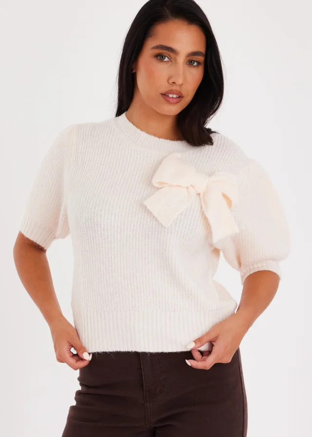 Quiz Cream Puff Sleeve Knit Jumper