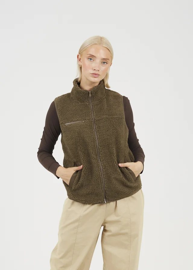 Brave Soul Taupe Zip Through Fleece Gilet