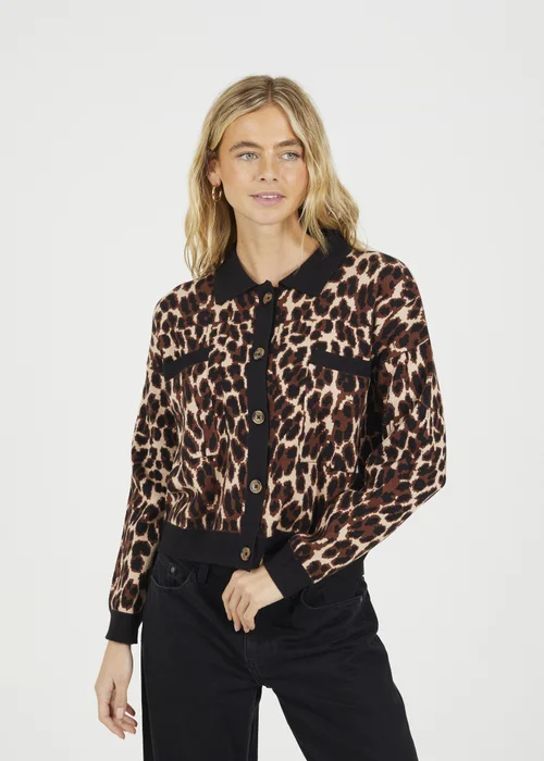 Brave Soul Brown Animal Printed Knitted Cardigan - Extra small Image 1