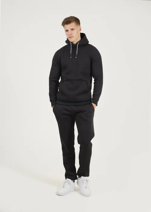 Brave Soul Black Crossover Neck Hoodie and Joggers Set - XXL Image 1