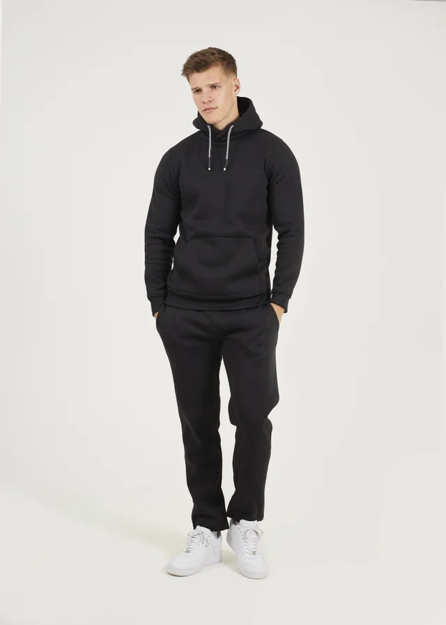 Brave Soul Black Crossover Neck Hoodie and Joggers Set
