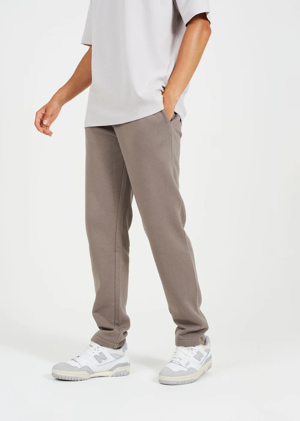 Brave Soul Taupe Straight Leg Open Hem Joggers - L Image 1