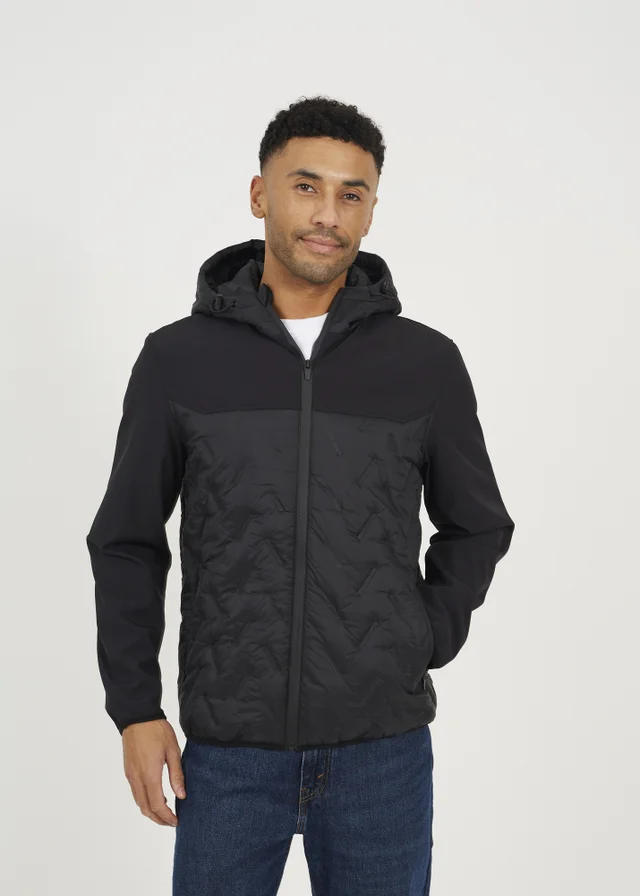 Brave Soul Black Quilted Hooded Zip-Up Jacket