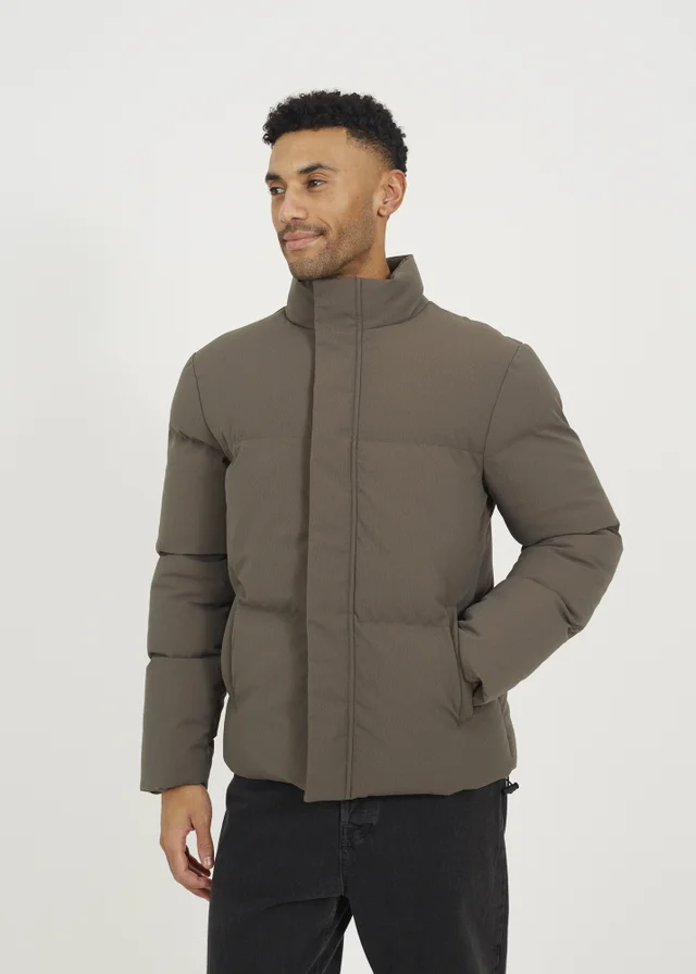 Brave Soul Taupe Funnel Neck Padded Jacket