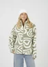 Brave Soul Soft Green Graphic Heart Print Zip Through Sherpa Fleece - S Image 1