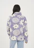 Brave Soul Lilac Quarter Zip Flower Print Sherpa Fleece - S Image 2