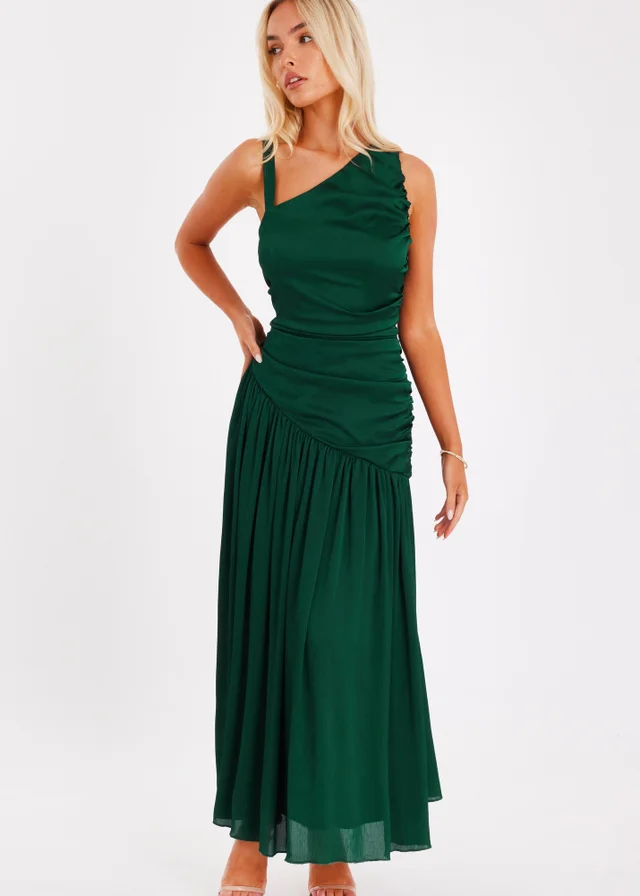 Quiz Green Asymmetric Drop Waist Midaxi Dress