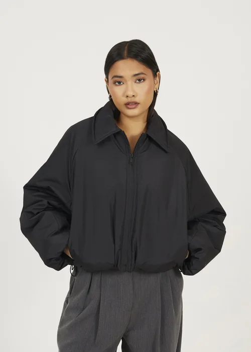 Brave Soul Black Cropped Oversized Raglan Sleeve Padded Jacket - 14 Image 1