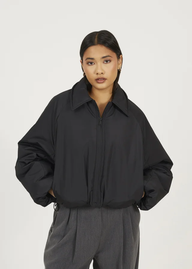 Brave Soul Black Cropped Oversized Raglan Sleeve Padded Jacket