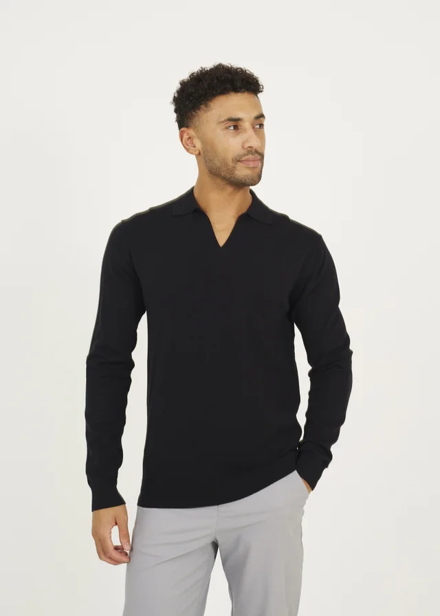 Brave Soul Black Long Sleeve Trophy Neck Polo