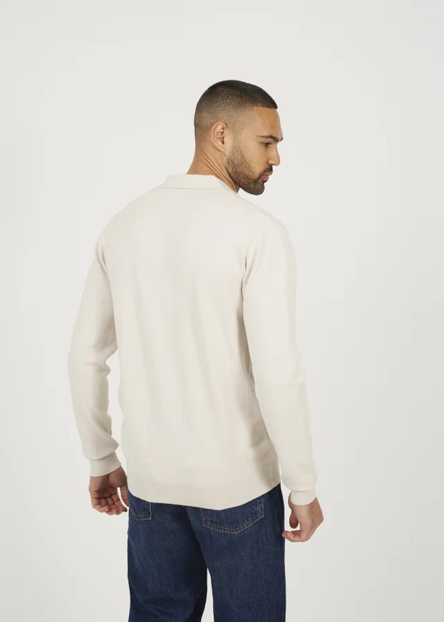 Brave Soul Cream Long Sleeve Trophy Neck Polo