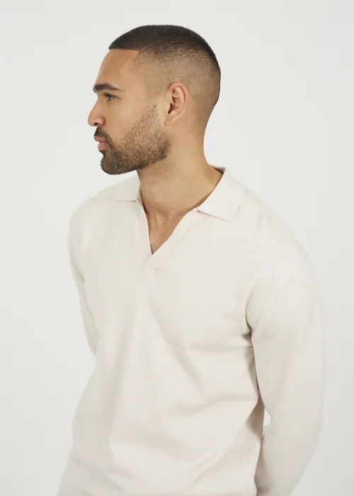 Brave Soul Cream Long Sleeve Trophy Neck Polo - L Image 3