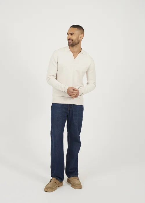 Brave Soul Cream Long Sleeve Trophy Neck Polo - L Image 4