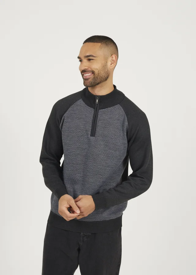 Brave Soul Charcoal Quarter Zip Funnel Neck Jumper