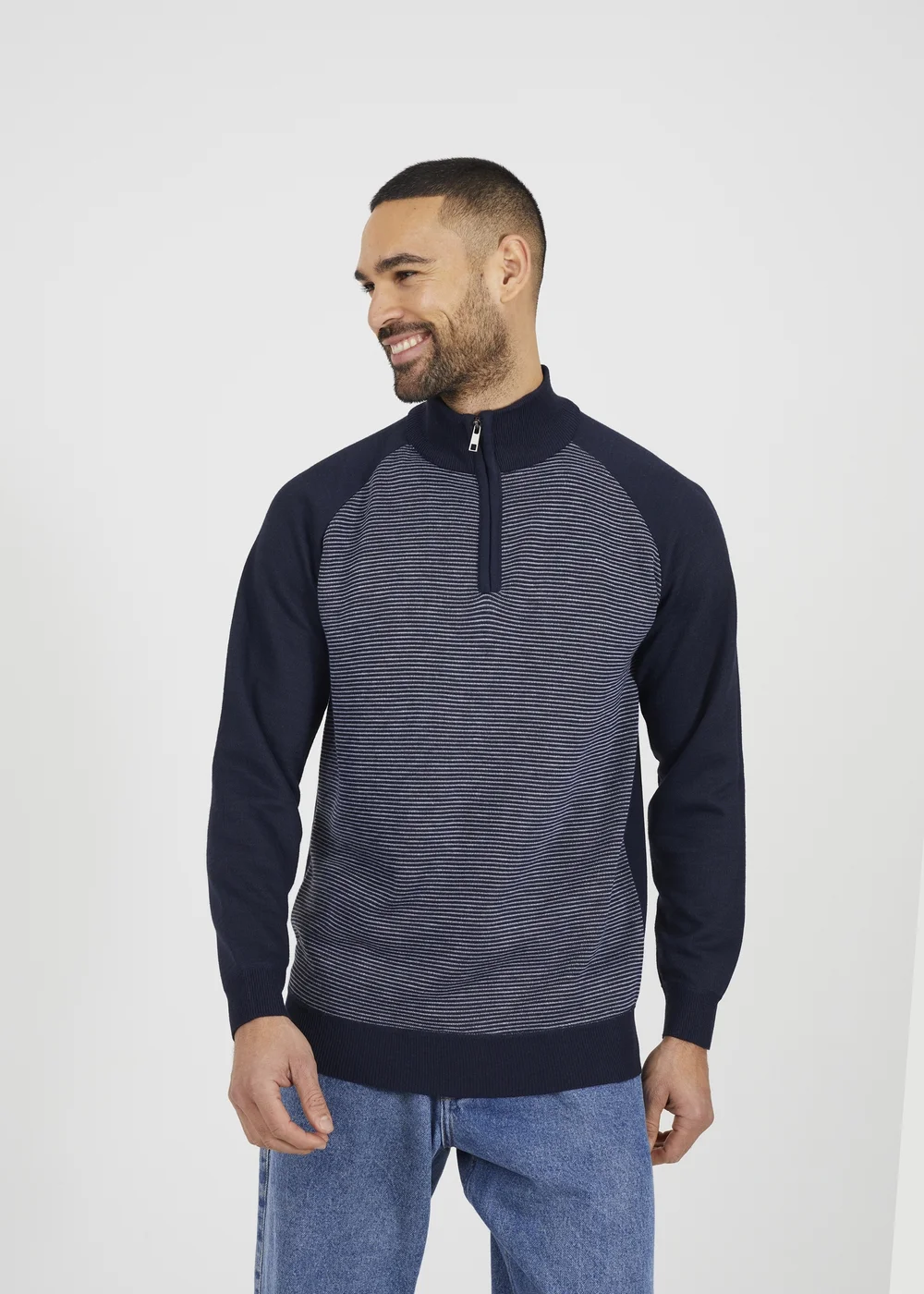 Brave Soul Navy Quarter Zip Funnel Neck Jumper - XL Image 1