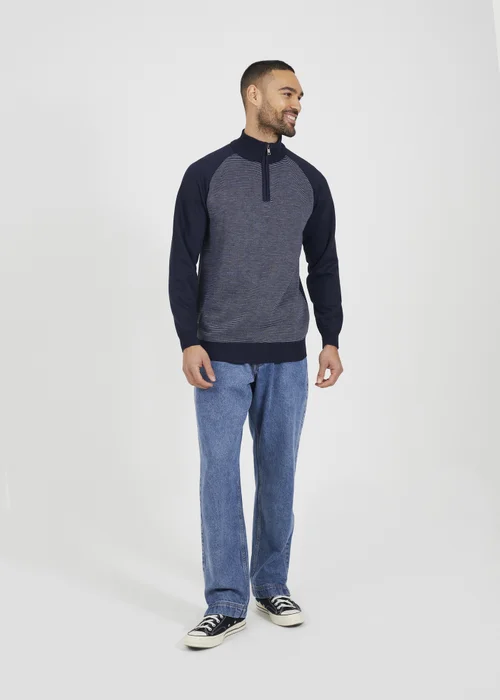 Brave Soul Navy Quarter Zip Funnel Neck Jumper - XL Image 3