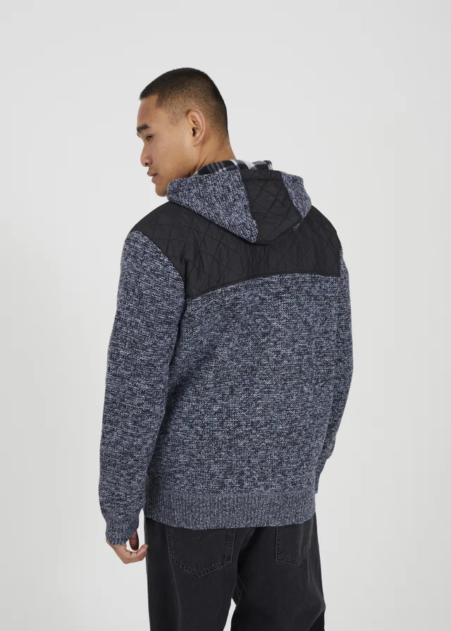 Brave Soul Black Full Zip Hoodie with Contrast Panel