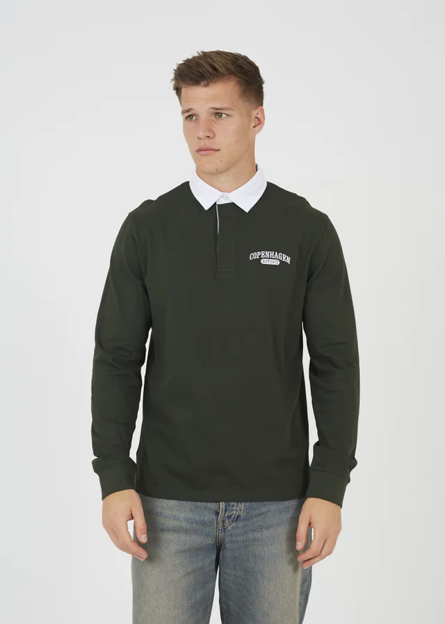 Brave Soul Dark Green Solid Colour Rugby Shirt