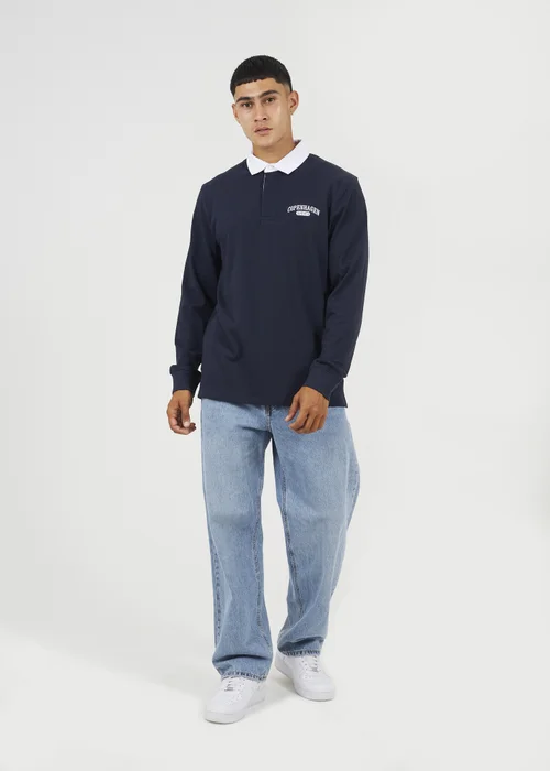 Brave Soul Navy Solid Colour Rugby Shirt - Extra Large Image 4