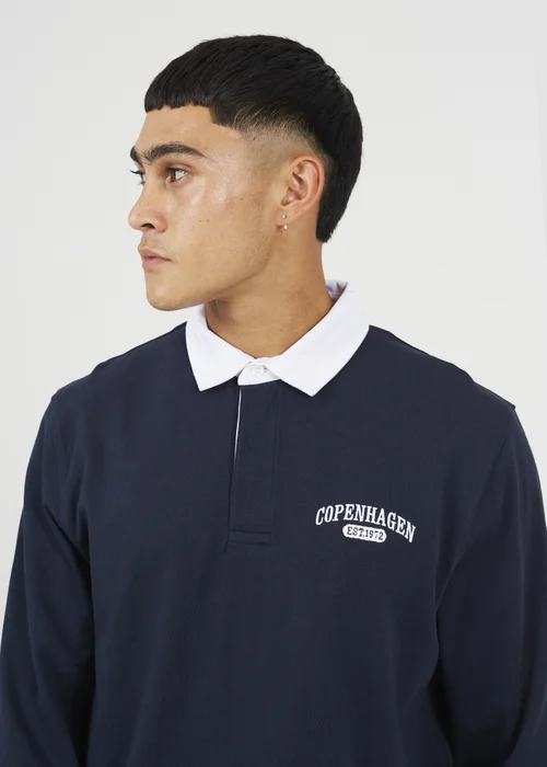 Brave Soul Navy Solid Colour Rugby Shirt - Extra Large Image 3