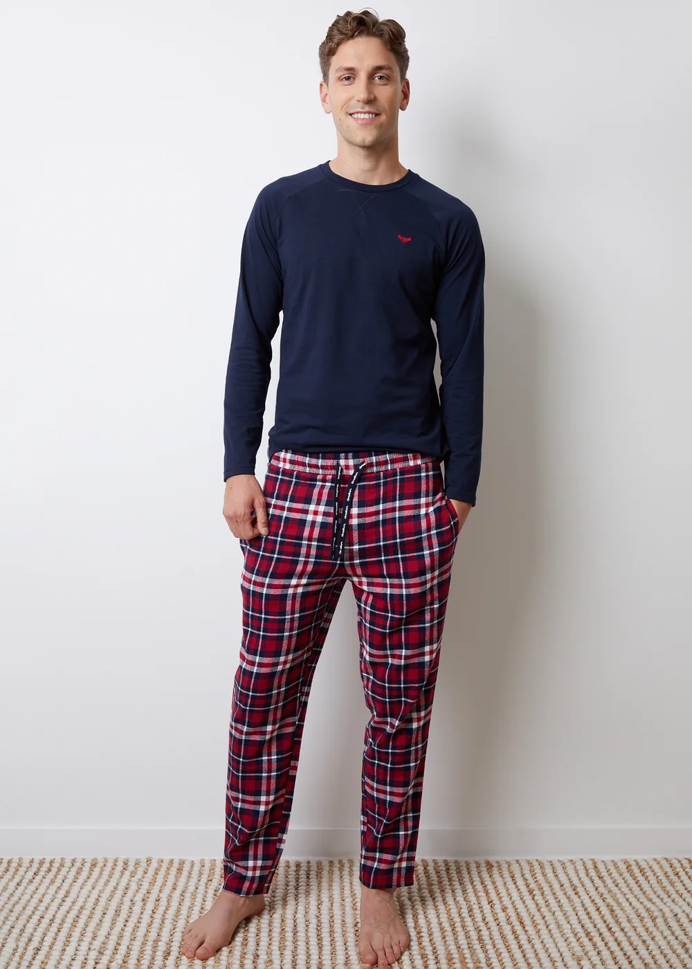 Threadbare Navy 2-Pack Cotton Blend Check Pyjama Sets - Extra Large Image 2